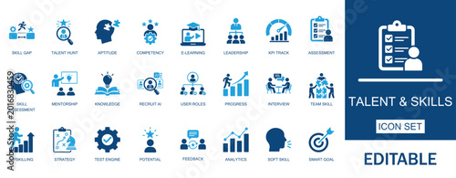 Konstfotografi Skill assessment and talent management solid icon set