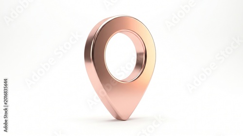 Rose gold metallic ring with reflective surface on white background
