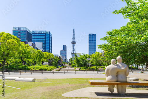 久屋大通公園の芝生広場から見た栄方面の風景（名古屋市中区栄）