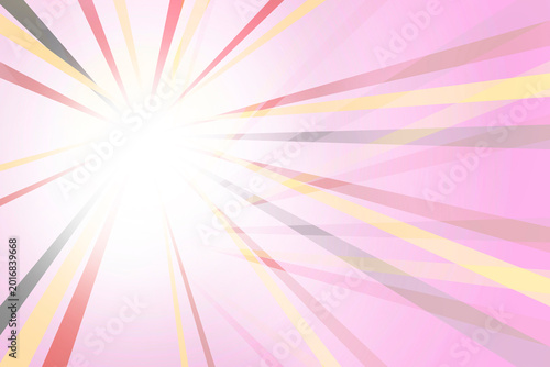 Colorful light beam extend outward from a bright center on a pink background. The color blend and create an energetic vibe. This artwork illustrates dynamic movement and creativity.
