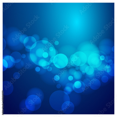Abstract blue bokeh background with glowing circles and soft light effects. Vector illustration for festive designs.