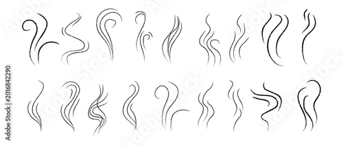 Fotografie Hand drawn steam and aroma doodle set with wavy smoke lines and rising heat swirls