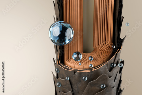Cuadro en lienzo Microscopic damaged hair cuticle with cross section and blue nourishment penetra