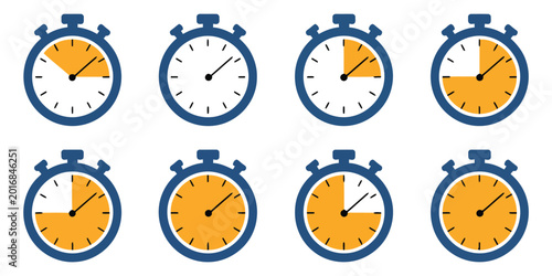 Foto Stopwatch Icon Set with Timer Symbols and Countdown Timers Representing Cooking