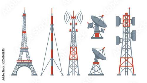 Εκτύπωση καμβά Telecommunication network infrastructure with Eiffel tower satellite dish and ce