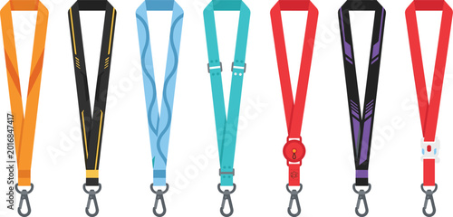 Cuadro en lienzo Colorful lanyard collection illustration, identification neck straps with clips