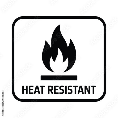 Foto Flame icon with text heat resistant symbol on white background