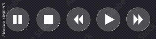 Cuadro en lienzo Media player and video control button set with glassmorphism style