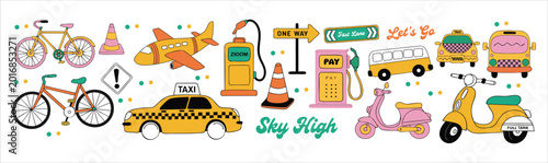 Cuadro en lienzo Transportation and city travel icon collection isolated on white background
