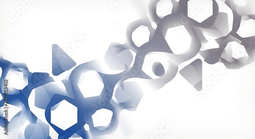 Abstract Molecular Structure with Hexagonal and Circular Elements in Blue and Gray Tones.
