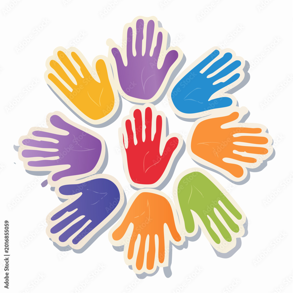 Fototapeta premium Colorful Handprints Arranged in a Circle