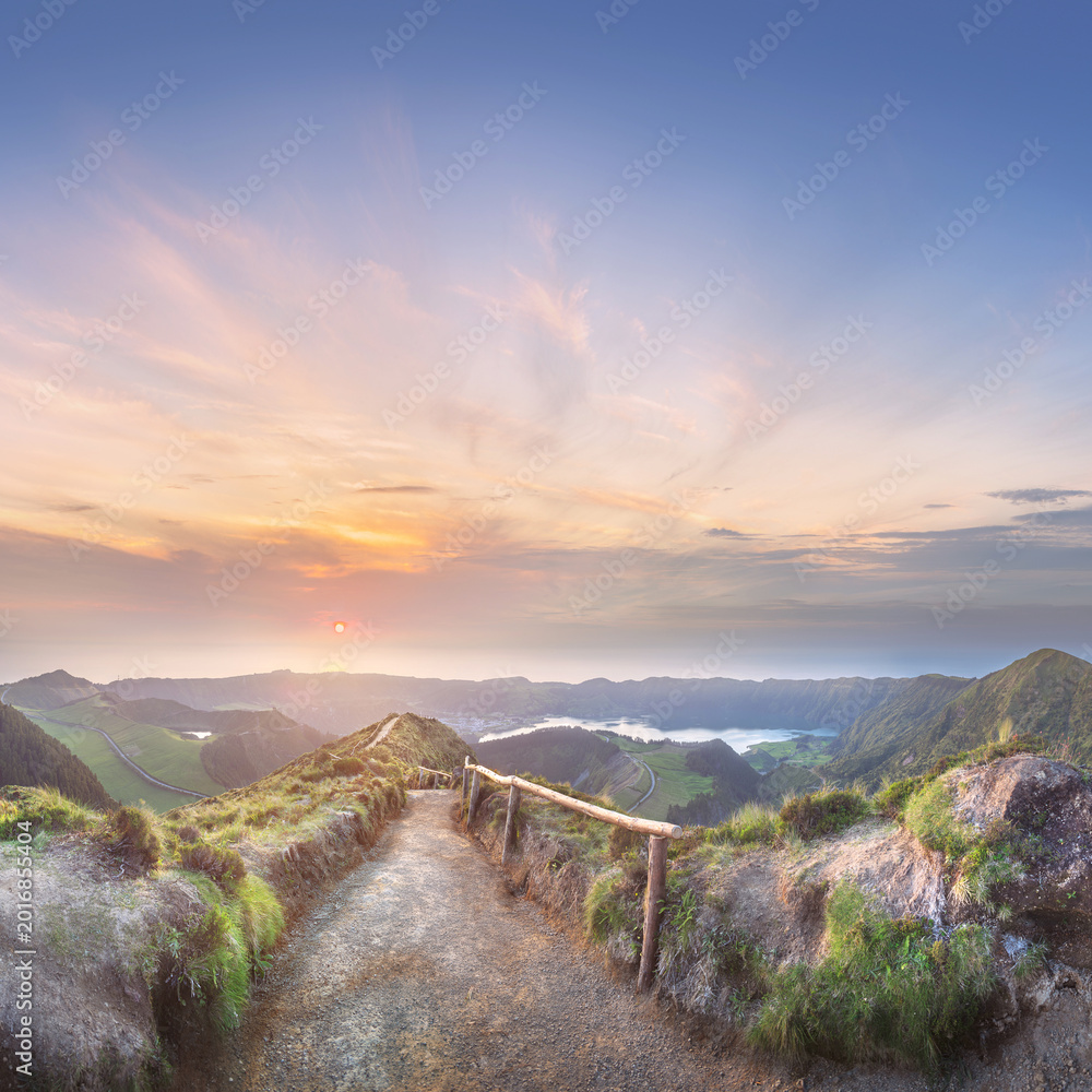 Naklejka premium Mountain landscape Ponta Delgada island, Azores
