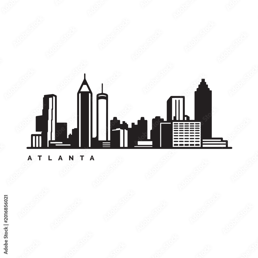 Obraz premium Atlanta Skyline Icon Minimal Black and White Cityscape Vector Illustration