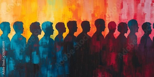colored silhouette of many people in different colors, Generative AI