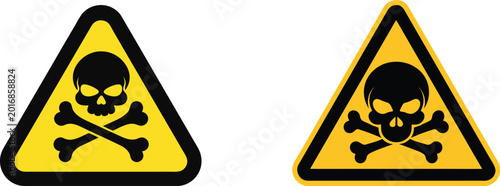 Photos Skull and crossbones warning sign vector set featuring black poison symbols on yellow triangular danger background icons