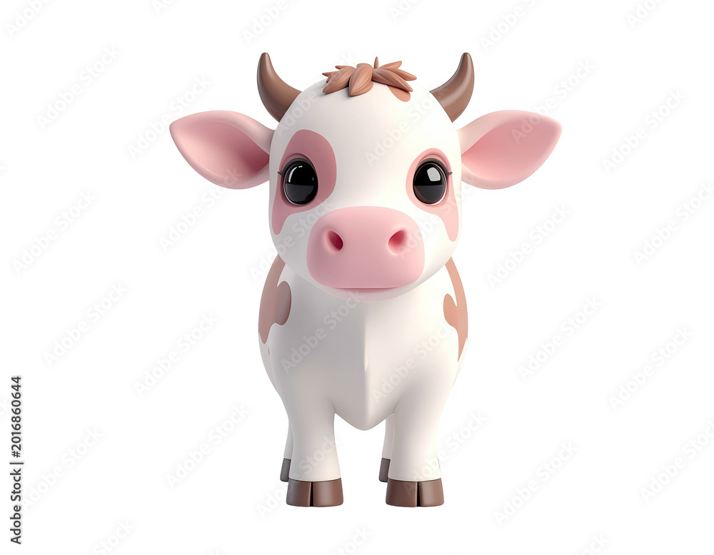Fototapeta premium Cute 3D Cartoon Cow with Pink Spots