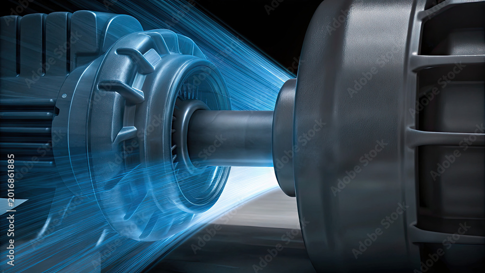 Fototapeta premium Rotating airplane engine wireframe view concept. High-tech turbine showcasing advanced mechanical engineering.