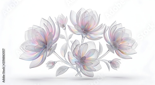 Ethereal Iridescent Translucent Flower Bouquet with Holographic Pastel Glow