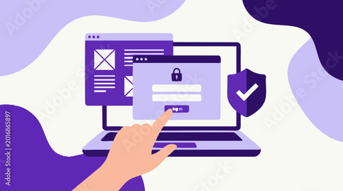 Tableau sur toile Cybersecurity concept with online login and data protection on a laptop