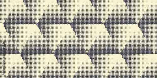 Triangular Dot Work Subtle Texture Geometric Seamless Pattern Vector Abstract Background. Triangles Old Fashioned Textile Design Repetitive Pale Grey Wallpaper. Half Tone Gradient Endless Abstraction
