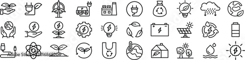 Foto Renewable Energy and Sustainability line icon set - Ecology, Environment, and Gr