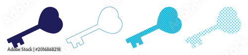 Photos Heart-shaped key vector set, four unique love keys in blue and cyan, romantic ac