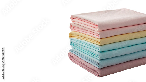 Foto Stack of folded colorful fabric towels or linens for home interior organization