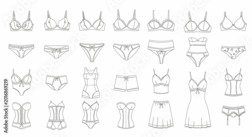 Foto Collection of various lingerie and underwear.