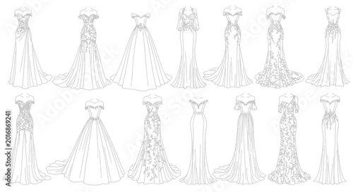 Tableau sur toile Collection of various wedding dress designs.