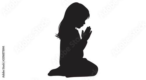 Praying girl silhouette on a white background