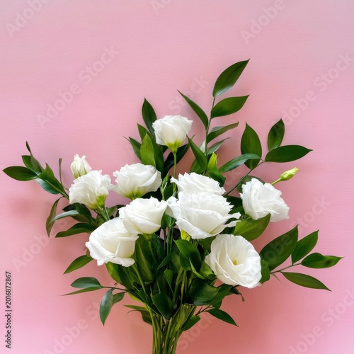 Flowers Arranged on a Pink Background for Decoration or Gift Giving During Sp...