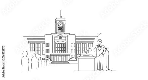 Voters queuing at polling station in front of city hall