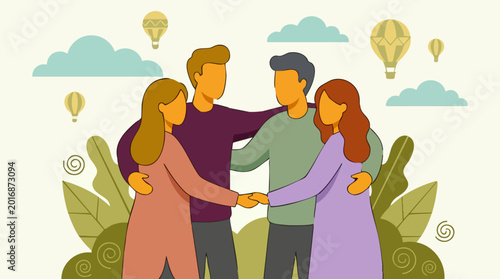 Happy group of diverse friends showing support, unity and connection