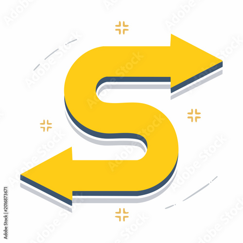Yellow S-shaped arrow with opposing directions