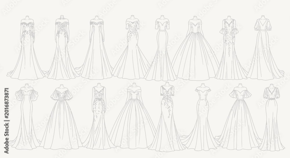 Fototapeta premium Collection of wedding dresses on hangers.