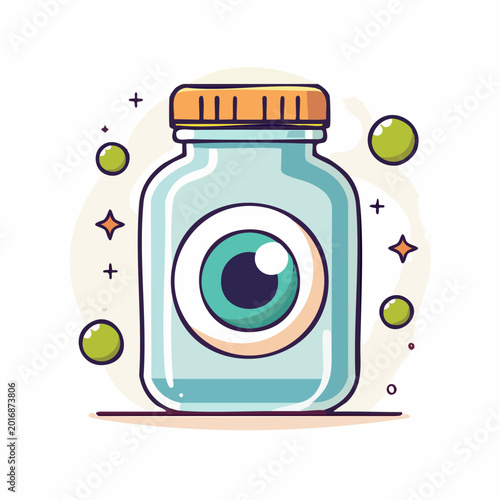 Cartoon Jar with an Eyeball and Bubbles