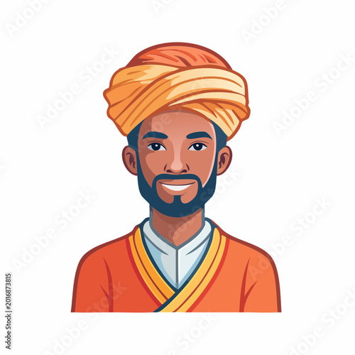 Cartoon Man Wearing a Turban and Traditional Clothing
