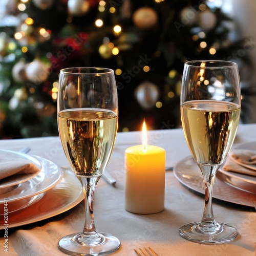 Couple Enjoys Toast With Champagne by Candlelight During Holiday Celebration ...