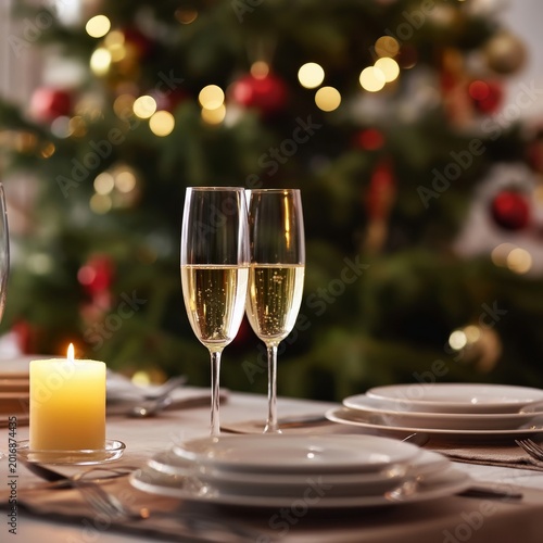 Holiday Celebration With Champagne by the Christmas Tree in the Cozy Evening ...