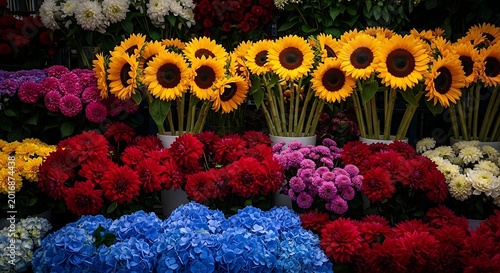 Vibrant Assortment of Fresh Flowers at a Local Market Stall