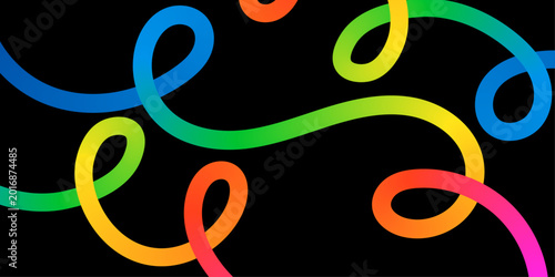 Vibrant 3D Neon Gradient Squiggle and Loop Vector Collection on Black Background