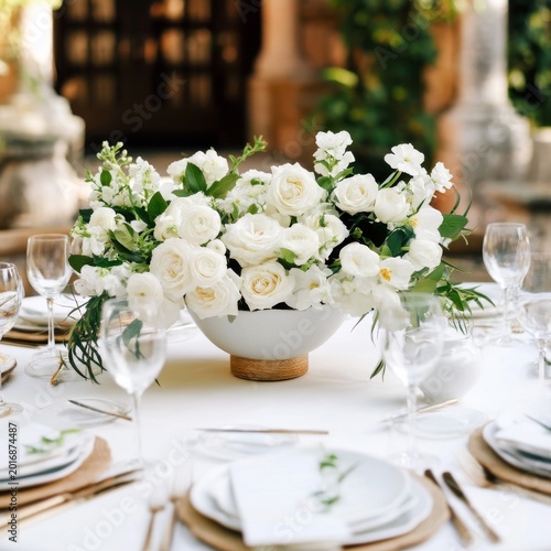 Beautiful Floral Arrangement Placed on Dining Table for an Outdoor Gathering ...