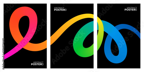 Vibrant 3D Neon Gradient Squiggle and Loop Vector Collection on Black Background