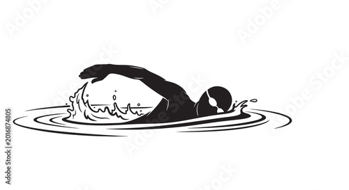 Quadro em tela Swimmer in freestyle stroke black silhouette high quality