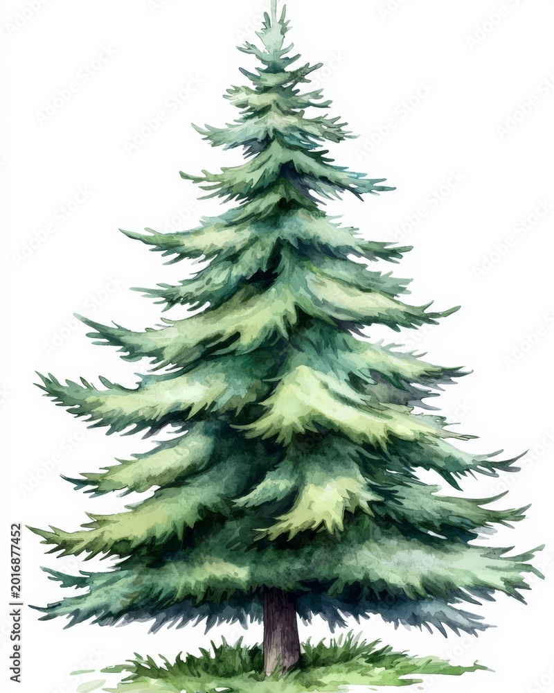 Fototapeta premium Hand-painted Christmas tree artwork featuring vibrant watercolor techniques.