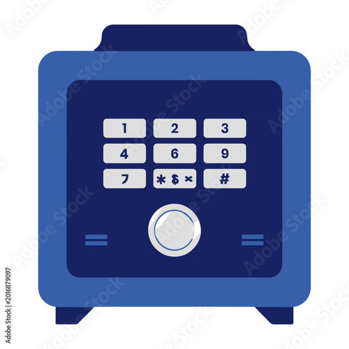 Blue electronic keypad security lock with numbers flat design vector