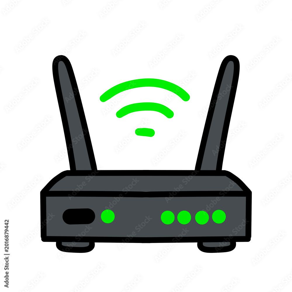 Obraz premium Wireless Wi-Fi Router Icon Illustration with Signal Waves and LED Lights