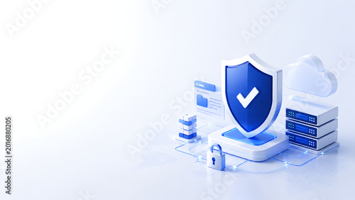 Secure Cloud Computing and Data Protection with Shield and Servers Illustration