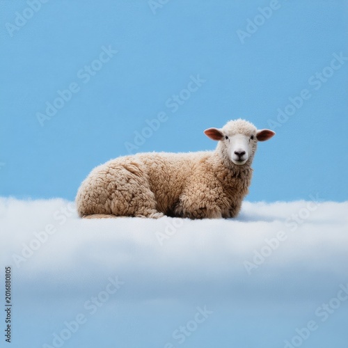 Sheep Resting on a Snowy Hill Under Clear Blue Sky in the Afternoon Sun