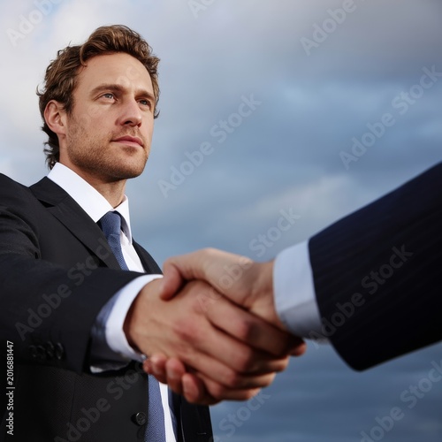 Business Meeting at Sunset With Two Men Shaking Hands in a Professional Setting